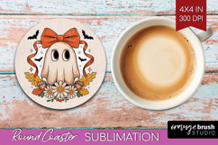 Cute Ghost Round Coaster - Spooky Halloween Coaster PNG Product Image 1