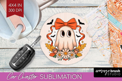 Cute Ghost Car Coaster - Spooky Halloween Coaster PNG Product Image 1