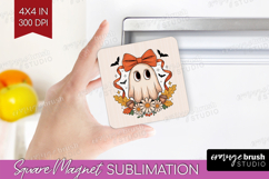 Cute Ghost Magnet Sublimation - Spooky Halloween Square PNG Product Image 1