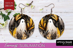 Cute Ghost Round Earrings - Spooky Halloween PNG Sublimation Product Image 1