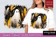 Cute Ghost Square Tshirt Background - Spooky Halloween PNG Product Image 1
