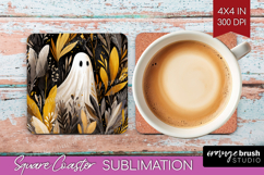 Cute Ghost Square Coaster - Spooky Halloween Coaster PNG Product Image 1
