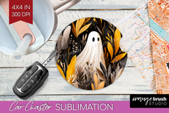 Cute Ghost Car Coaster - Spooky Halloween Coaster PNG Product Image 1