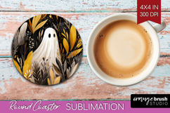Cute Ghost Round Coaster - Spooky Halloween Coaster PNG Product Image 1