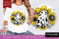 Cute Ghost Round Tshirt Background - Spooky Halloween PNG Product Image 1