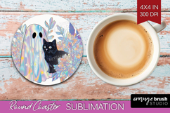 Cute Ghost Round Coaster - Spooky Halloween Coaster PNG Product Image 1