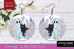 Cute Ghost Round Earrings - Spooky Halloween PNG Sublimation Product Image 1