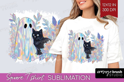 Cute Ghost Square Tshirt Background - Spooky Halloween PNG Product Image 1