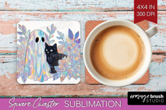 Cute Ghost Square Coaster - Spooky Halloween Coaster PNG Product Image 1