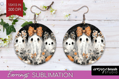 Cute Ghost Round Earrings - Spooky Halloween PNG Sublimation Product Image 1