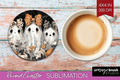 Cute Ghost Round Coaster - Spooky Halloween Coaster PNG Product Image 1