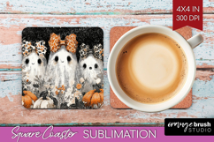 Cute Ghost Square Coaster - Spooky Halloween Coaster PNG Product Image 1