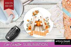 Cute Ghost Car Coaster - Spooky Halloween Coaster PNG Product Image 1
