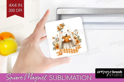 Cute Ghost Magnet Sublimation - Spooky Halloween Square PNG Product Image 1