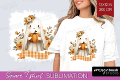 Cute Ghost Square Tshirt Background - Spooky Halloween PNG Product Image 1
