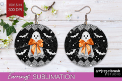 Cute Ghost Round Earrings - Spooky Halloween PNG Sublimation Product Image 1