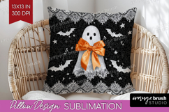 Cute Ghost Pillow Sublimation - Spooky Halloween Pillow PNG Product Image 1