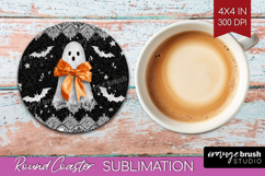 Cute Ghost Round Coaster - Spooky Halloween Coaster PNG Product Image 1