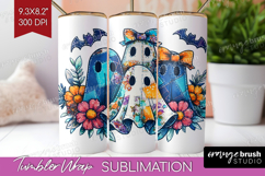 Cute Ghost Tumbler Wrap - Spooky Halloween Tumbler PNG Product Image 1