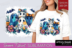 Cute Ghost Square Tshirt Background - Spooky Halloween PNG Product Image 1