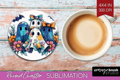 Cute Ghost Round Coaster - Spooky Halloween Coaster PNG Product Image 1