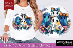 Cute Ghost Round Tshirt Background - Spooky Halloween PNG Product Image 1