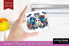 Cute Ghost Magnet Sublimation - Spooky Halloween Square PNG Product Image 1