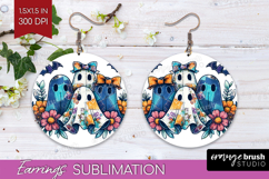 Cute Ghost Round Earrings - Spooky Halloween PNG Sublimation Product Image 1