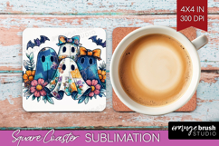Cute Ghost Square Coaster - Spooky Halloween Coaster PNG Product Image 1