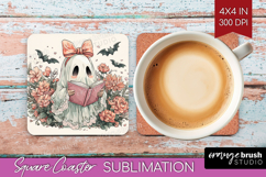 Cute Ghost Square Coaster - Spooky Halloween Coaster PNG Product Image 1
