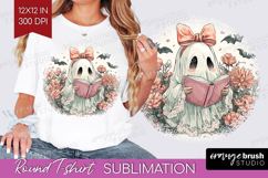 Cute Ghost Round Tshirt Background - Spooky Halloween PNG Product Image 1