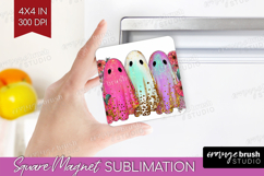 Cute Ghost Magnet Sublimation - Spooky Halloween Square PNG Product Image 1