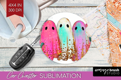 Cute Ghost Car Coaster - Spooky Halloween Coaster PNG Product Image 1