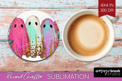 Cute Ghost Round Coaster - Spooky Halloween Coaster PNG Product Image 1