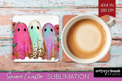 Cute Ghost Square Coaster - Spooky Halloween Coaster PNG Product Image 1