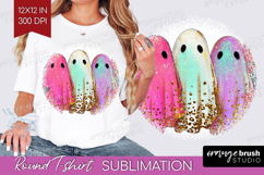 Cute Ghost Round Tshirt Background - Spooky Halloween PNG Product Image 1