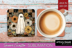 Cute Ghost Square Coaster - Spooky Halloween Coaster PNG Product Image 1
