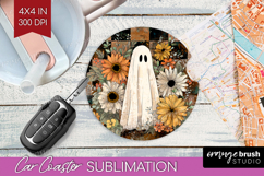 Cute Ghost Car Coaster - Spooky Halloween Coaster PNG Product Image 1