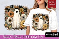 Cute Ghost Square Tshirt Background - Spooky Halloween PNG Product Image 1