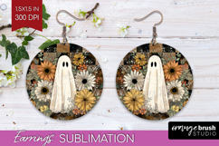 Cute Ghost Round Earrings - Spooky Halloween PNG Sublimation Product Image 1