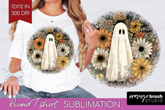 Cute Ghost Round Tshirt Background - Spooky Halloween PNG Product Image 1