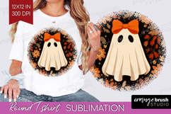 Cute Ghost Round Tshirt Background - Spooky Halloween PNG Product Image 1