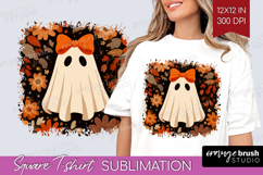 Cute Ghost Square Tshirt Background - Spooky Halloween PNG Product Image 1