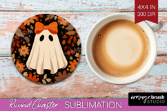 Cute Ghost Round Coaster - Spooky Halloween Coaster PNG Product Image 1