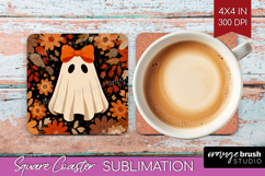 Cute Ghost Square Coaster - Spooky Halloween Coaster PNG Product Image 1