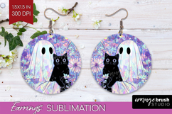 Cute Ghost Round Earrings - Spooky Halloween PNG Sublimation Product Image 1
