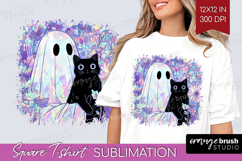 Cute Ghost Square Tshirt Background - Spooky Halloween PNG Product Image 1