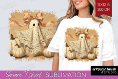 Cute Ghost Square Tshirt Background - Spooky Halloween PNG Product Image 1