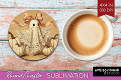Cute Ghost Round Coaster - Spooky Halloween Coaster PNG Product Image 1