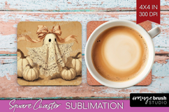 Cute Ghost Square Coaster - Spooky Halloween Coaster PNG Product Image 1